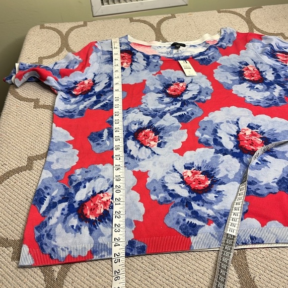 NWT Talbots Womens Sweater Floral Short Sleeve Scoop Neck Cotton Blend Size XL - Picture 7 of 11